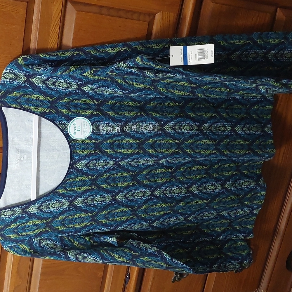 Kim Roger's, Size XL, tee, turquoise and lime